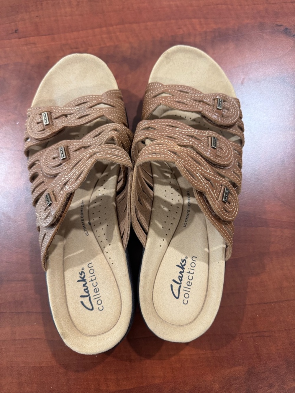Clarks Women's Brown Woven Slide Sandals